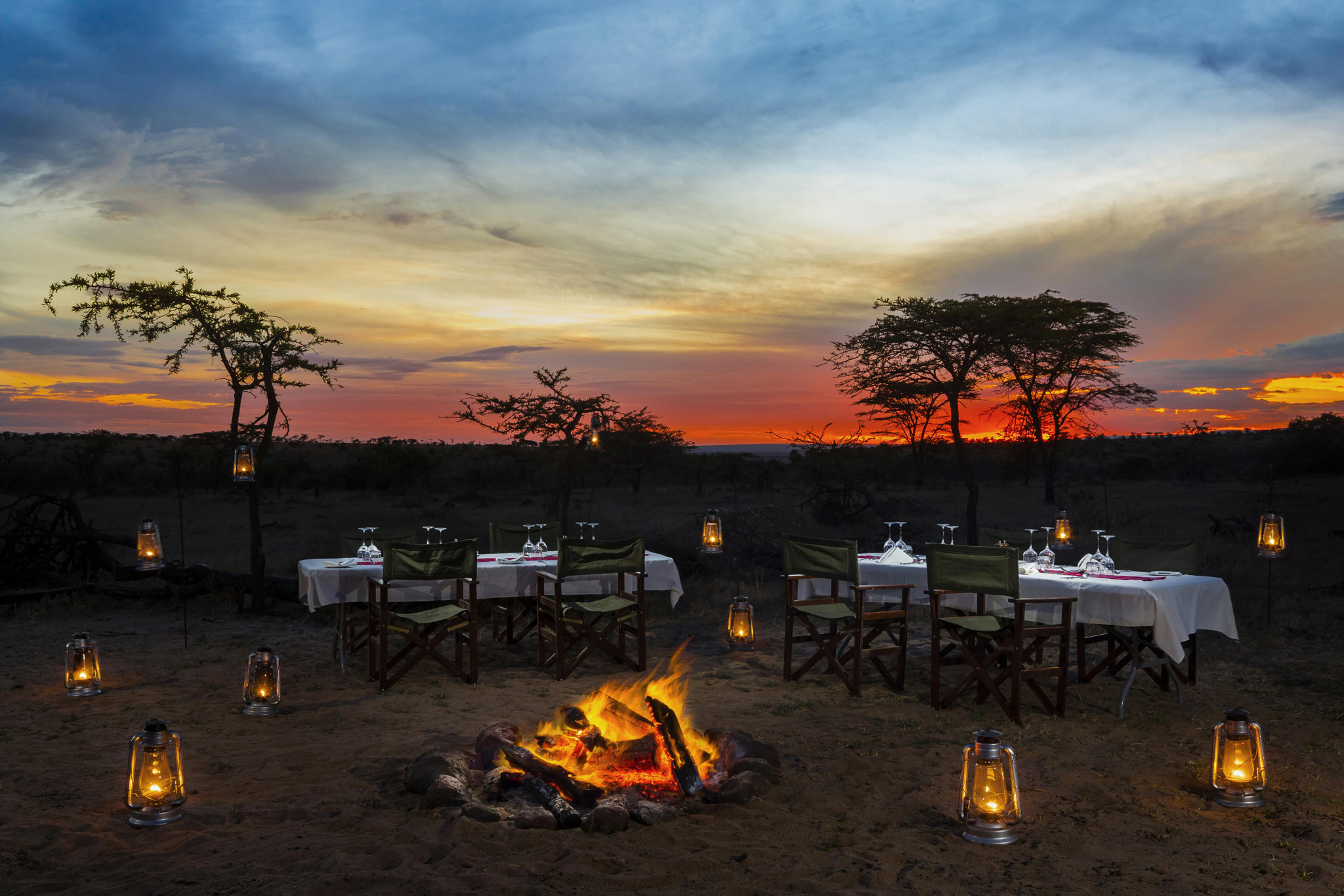 bush dinner setting for guests of Mahali Mzuri Kenya Masai Mara
